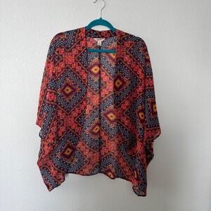 Y2K Arizona Kimono Duster Cardigan Sheer Colorful Aztec Boho Women's Size Medium